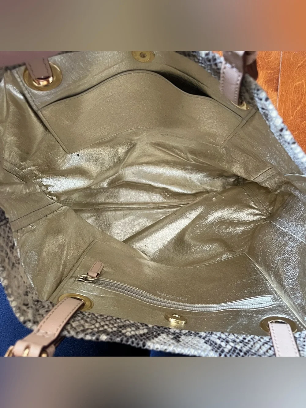 Michael Kors Large Python Embossed Leather Satchel Tote Bag Purse Shopper